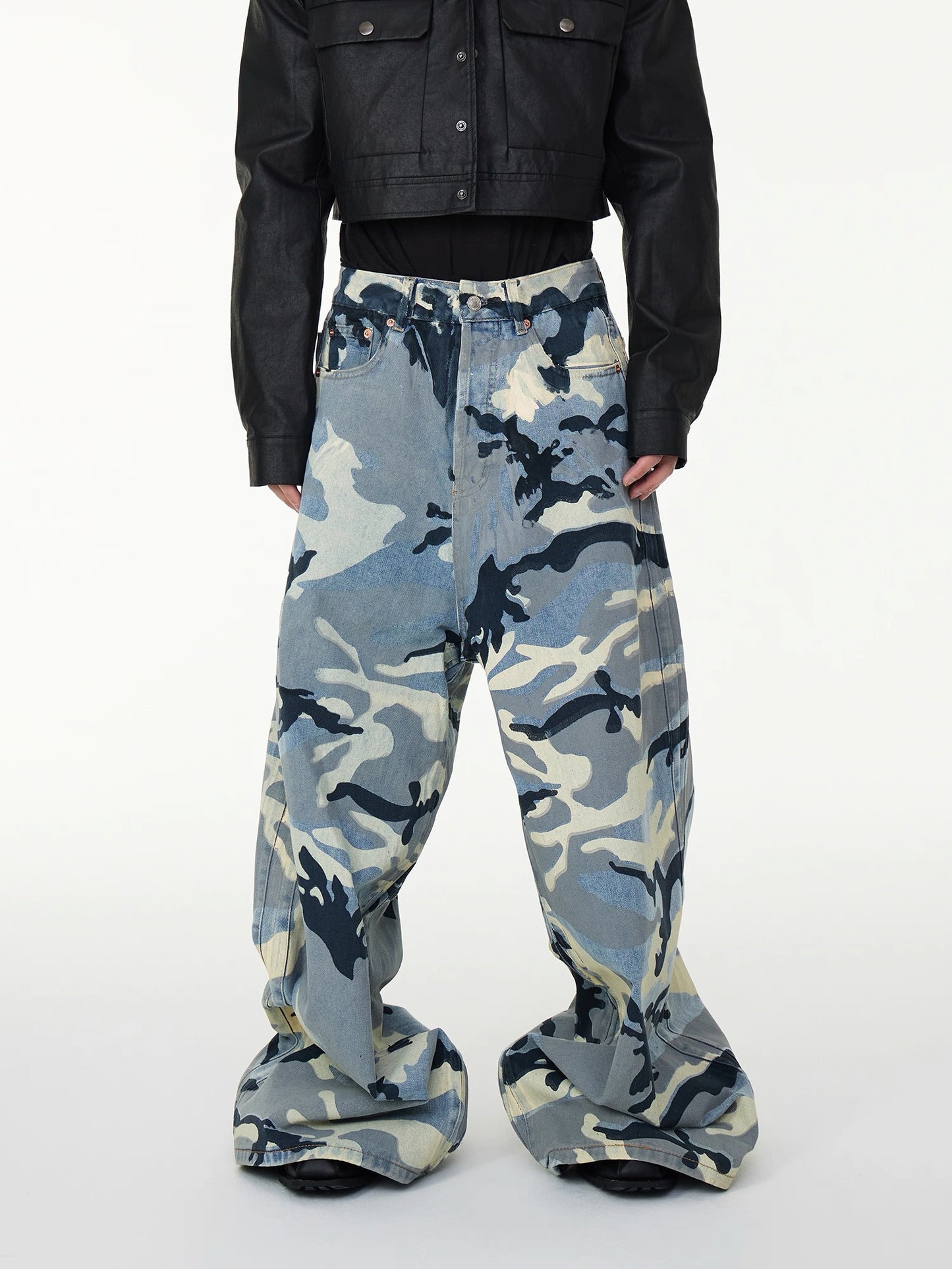 [ASTT Studio] Blue Camouflage Wide Loose Denim Pants