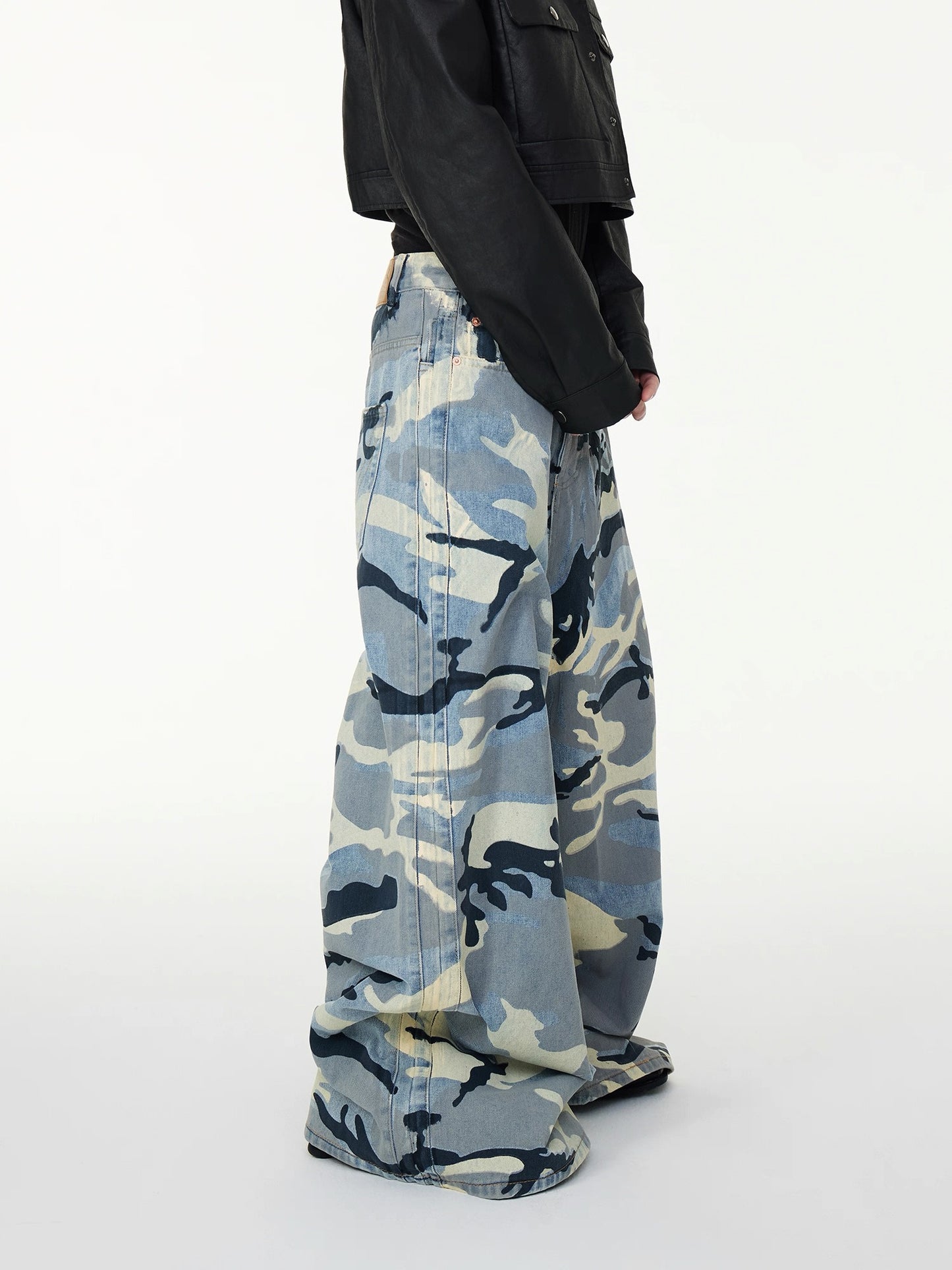 [ASTT Studio] Blue Camouflage Wide Loose Denim Pants