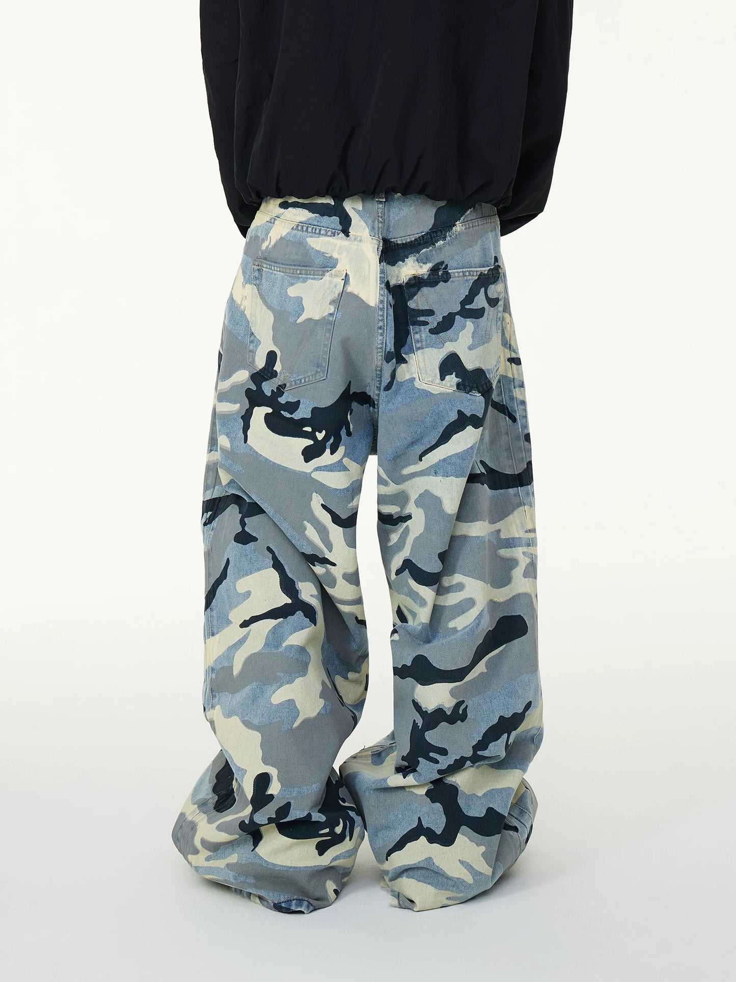 [ASTT Studio] Blue Camouflage Wide Loose Denim Pants