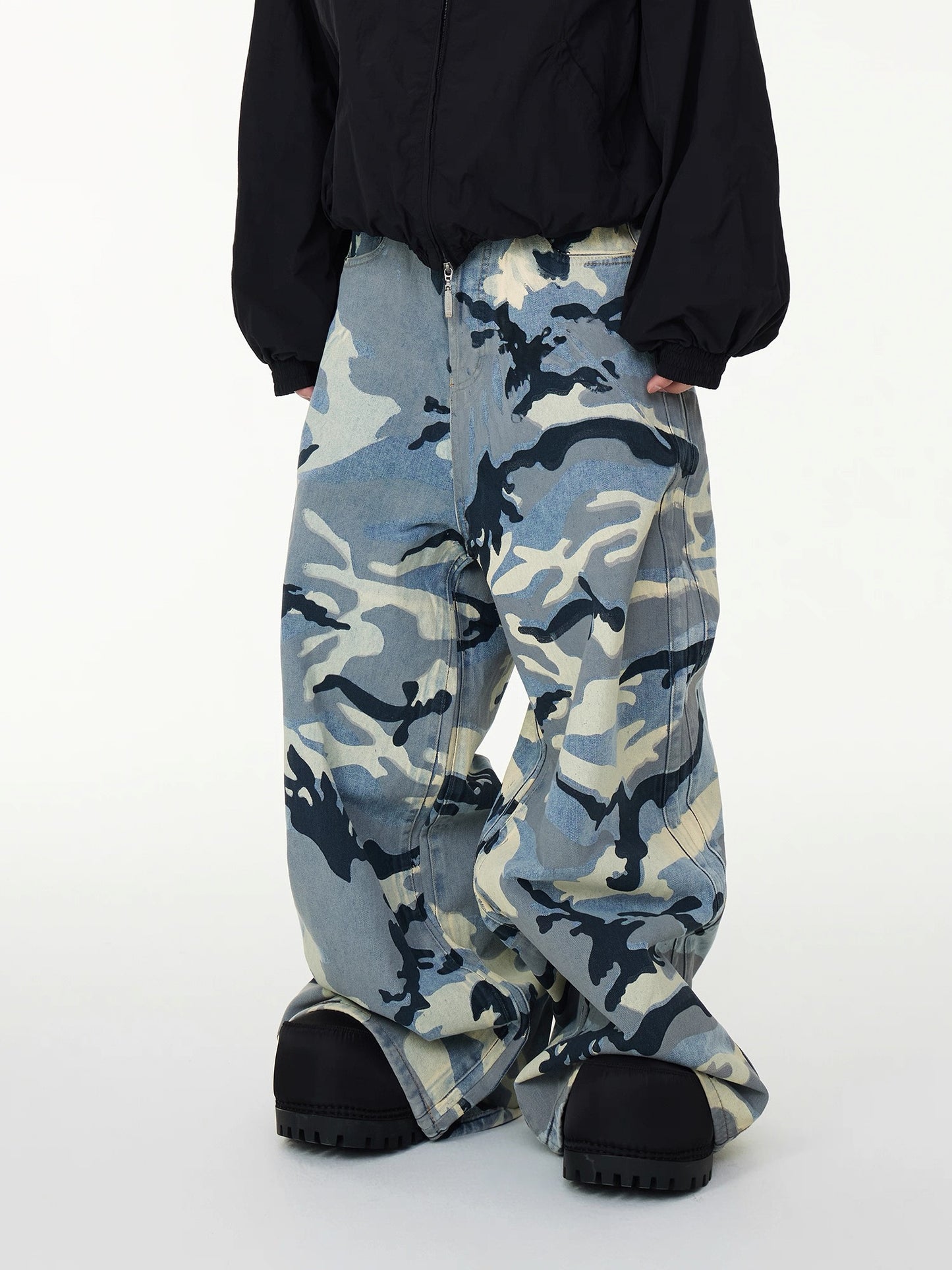 [ASTT Studio] Blue Camouflage Wide Loose Denim Pants