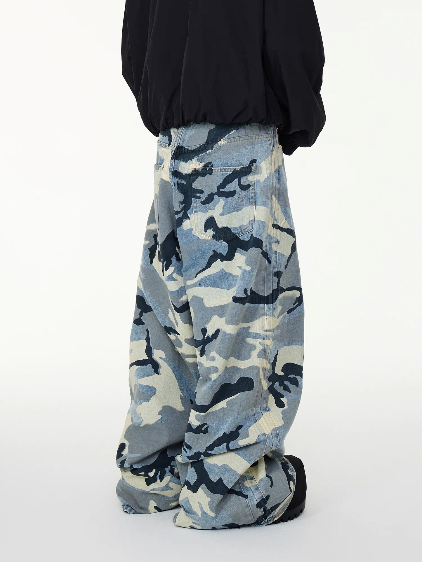[ASTT Studio] Blue Camouflage Wide Loose Denim Pants