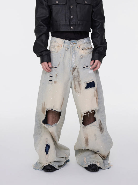 [ASTT Studio] 25SS Broken Hole Lining Baggy Jeans