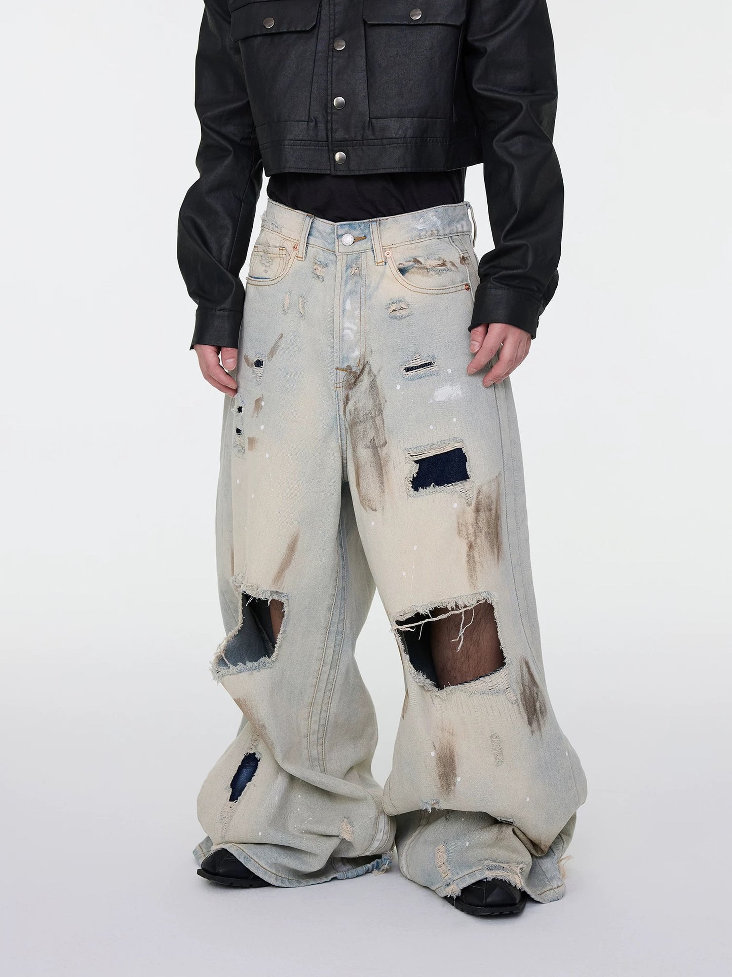 [ASTT Studio] 25SS Broken Hole Lining Baggy Jeans