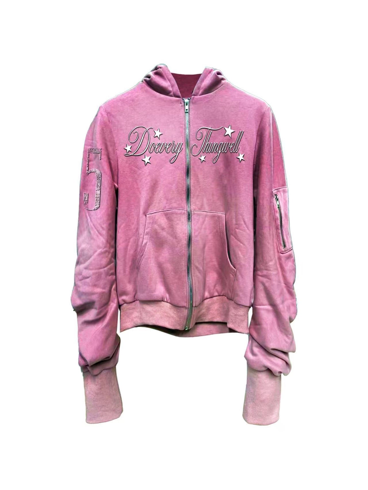 [DETW] 25AW Distressed Pink Bomber Design Zip Jacket