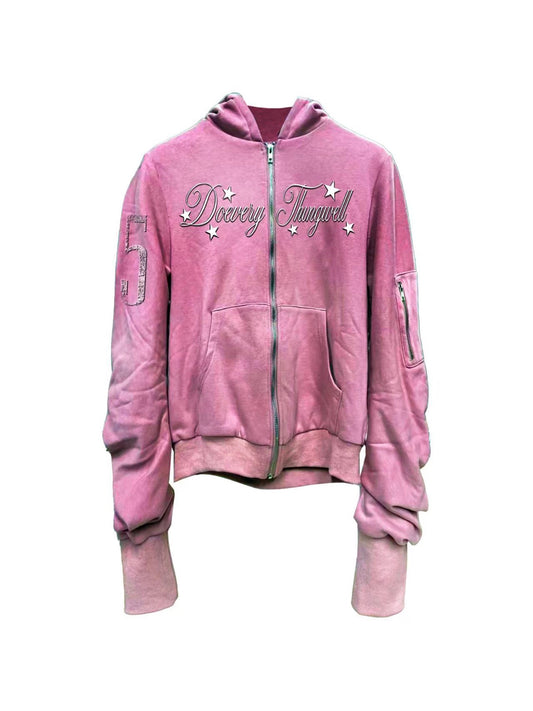 [DETW] 25AW Distressed Pink Bomber Design Zip Jacket