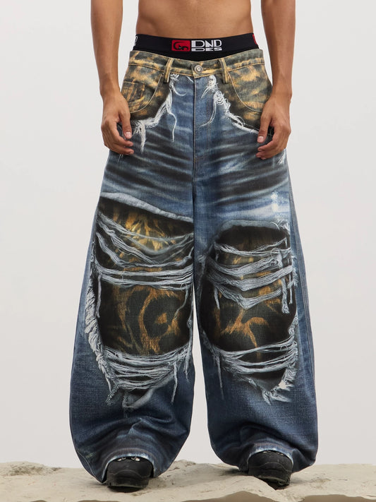 [DND4DES] Camouflage Layered Double Waist Baggy Jeans