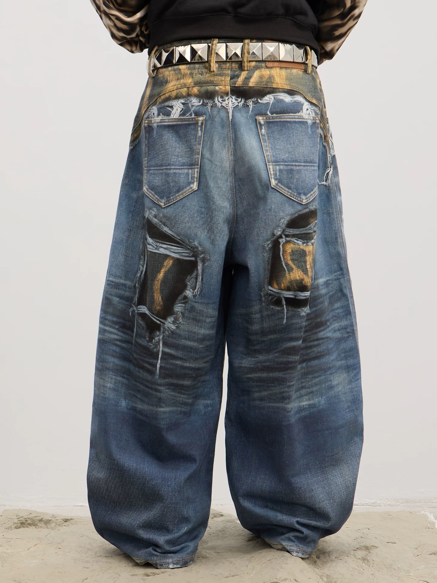 [DND4DES] Camouflage Layered Double Waist Baggy Jeans
