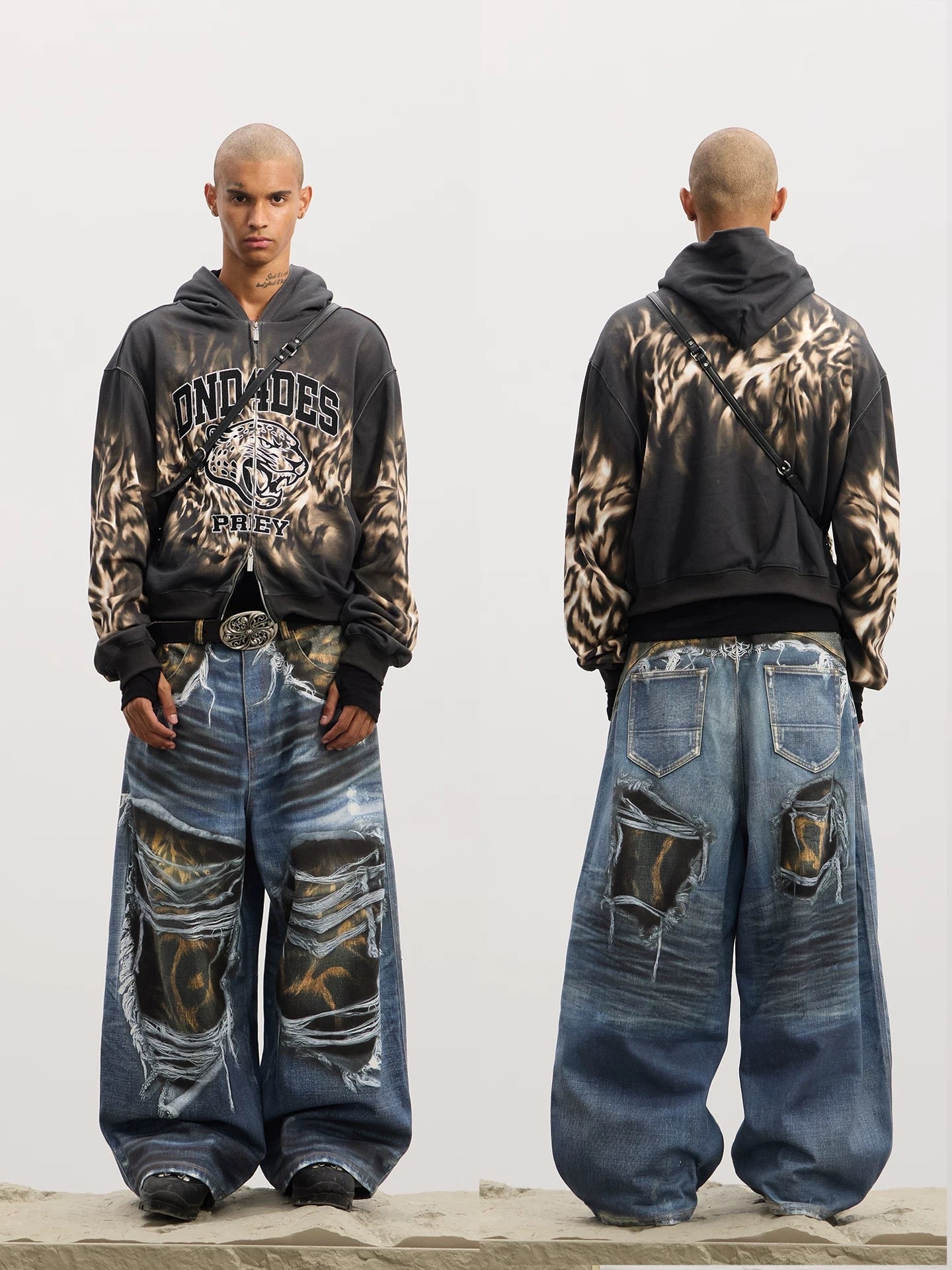 [DND4DES] Camouflage Layered Double Waist Baggy Jeans