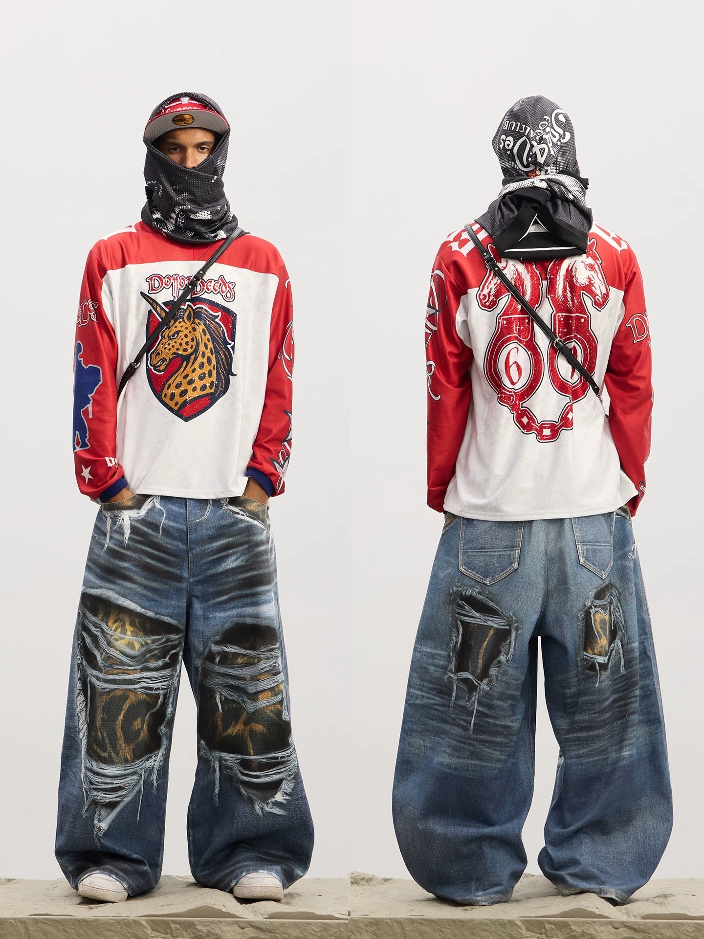 [DND4DES] Camouflage Layered Double Waist Baggy Jeans