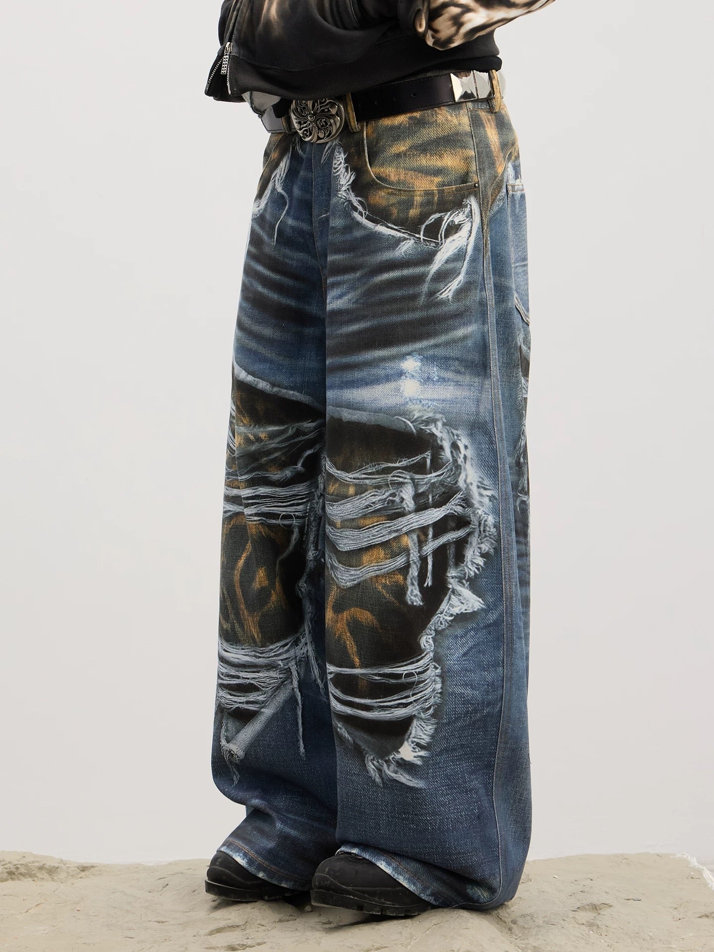 [DND4DES] Camouflage Layered Double Waist Baggy Jeans